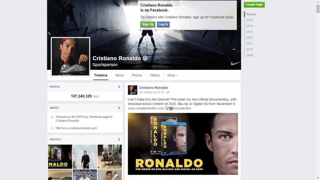 Top 10 Facebook Pages-Cristiano Ronaldo