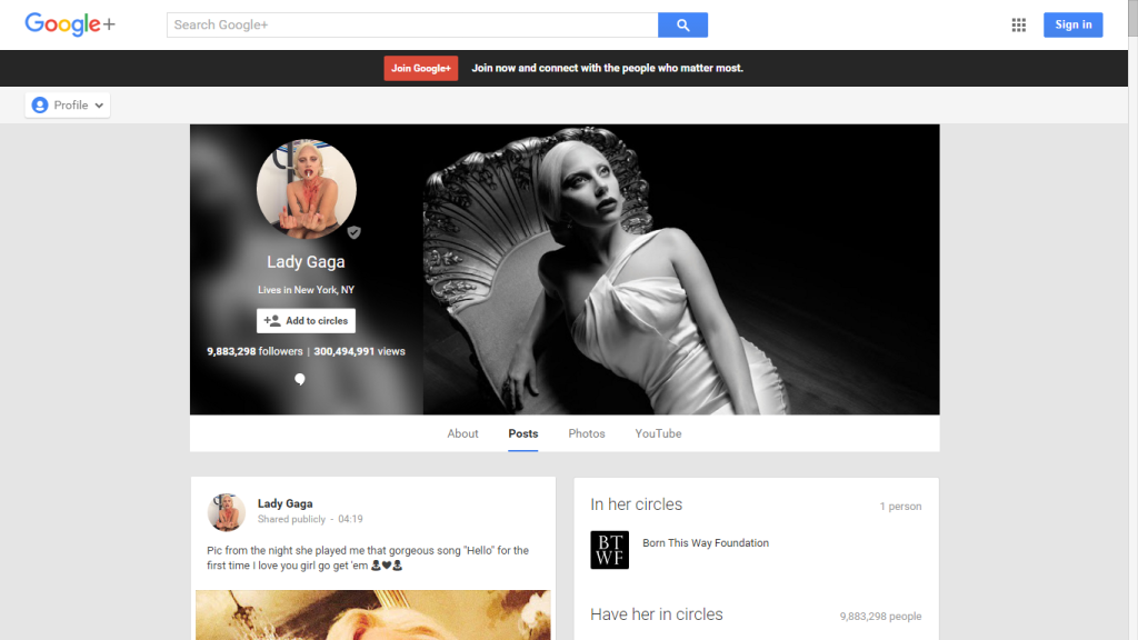 The 10 Most Popular Google Plus Pages You need To Follow-Lady Gaga