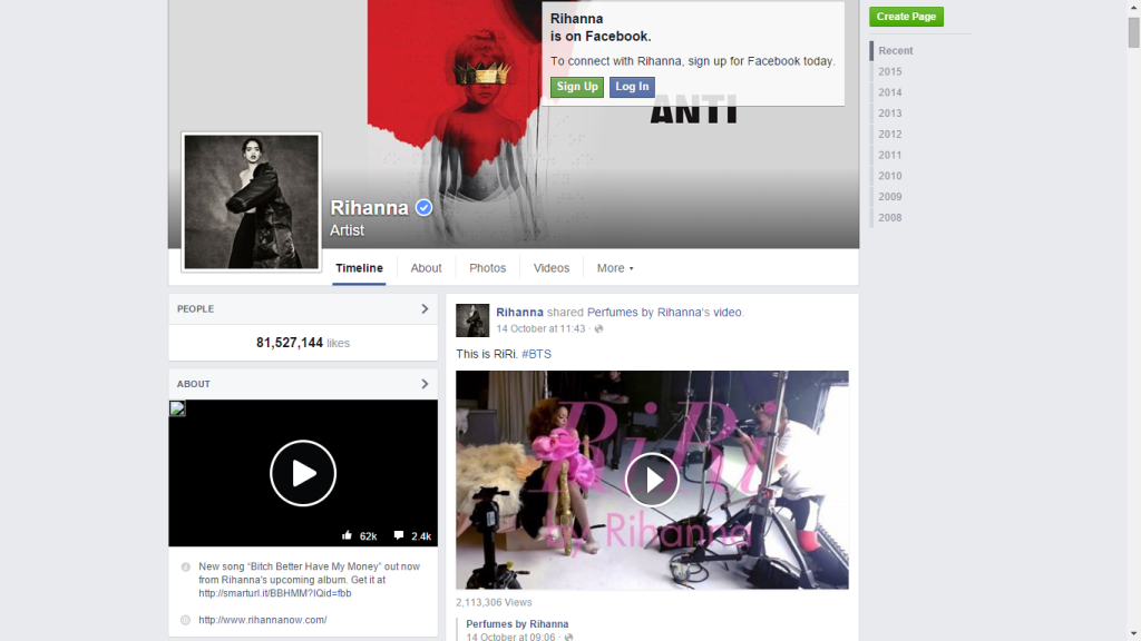 Top 10 Facebook Pages-Rihanna