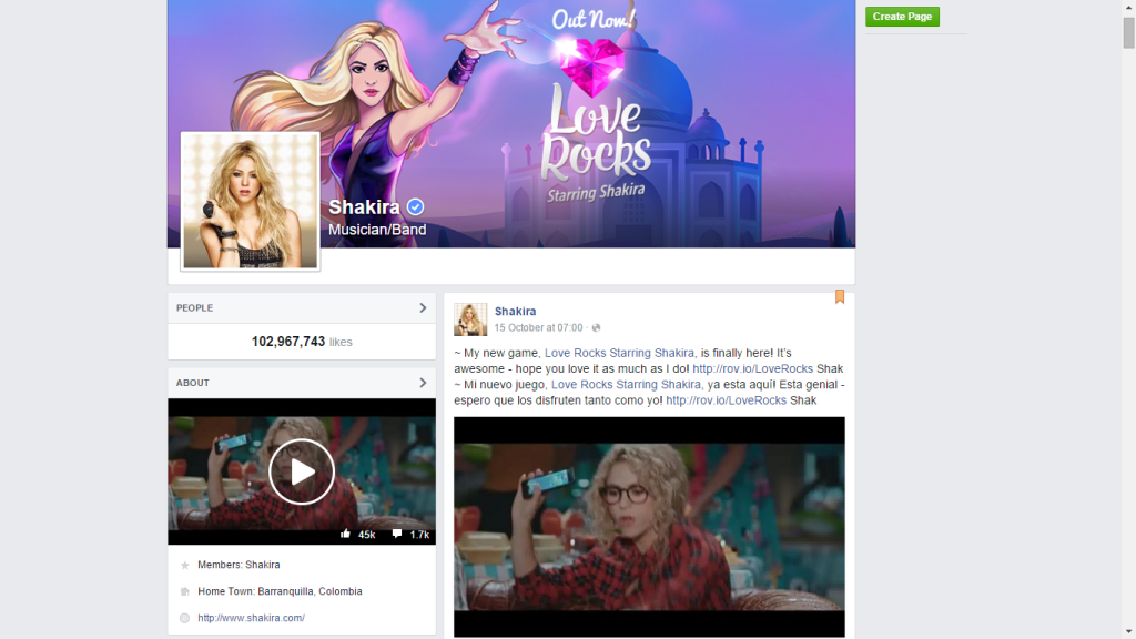 Top 10 Facebook Pages-Shakira